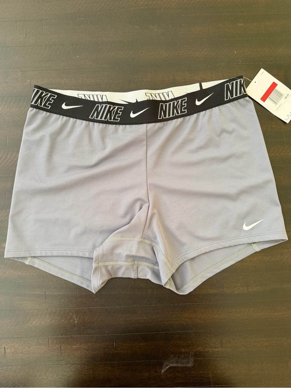 Nike Women's Light Gray Logo Waistband Bike Shorts